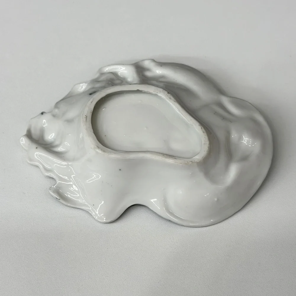 Vintage Porcelain Pipe Ashtray Trinket Dish Green Ombre Gold Gilt Figural 4.5
